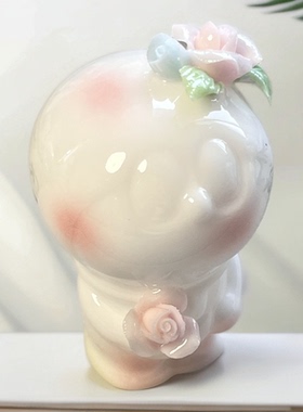 创意陶瓷手捏花朵哆啦A梦摆件家居装饰品电视柜桌面小摆设可爱