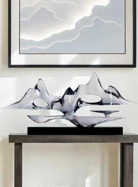 艺贝子新中式售楼处抽象透明靠山雕塑酒店大堂云山雾海艺术品摆设