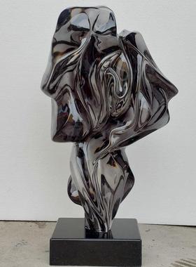 新款太湖石抽象摆件 客厅电视柜透明树脂装饰品烟灰色家居艺术品