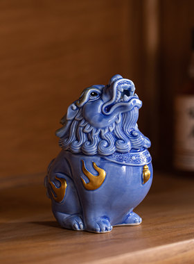朝天吼貔貅摆件中式客厅玄关办公桌装饰品招财镇宅陶瓷麒麟工艺礼