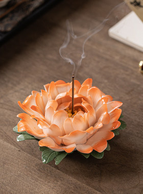 非遗彷真手捏牡丹花瓷花朵陶瓷线 线香座香插茶道桌面装饰艺术品