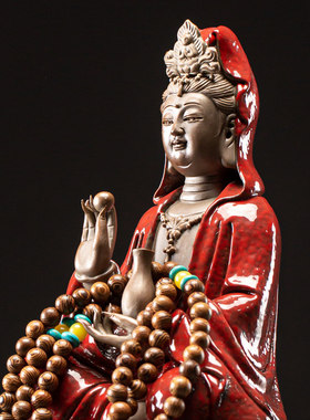 观音佛像白陶瓷木雕底座新中式客厅玄关禅意倒流香供奉装饰品摆件