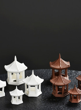 中式小亭子凉亭陶瓷家居摆饰禅意盆景造景茶桌桌面装饰品茶道摆设