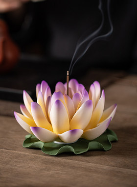 彷真陶瓷手工捏花瓷花朵莲花睡莲新中式禅意家居客厅桌面装饰摆饰