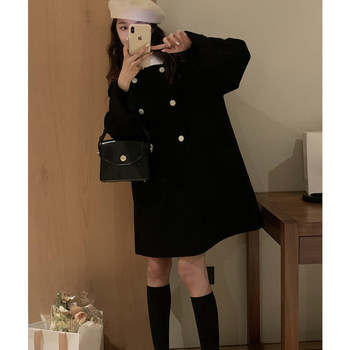 Xiaoxiangfeng Double-sided Cashmere Coat Women's Mid-Length Retro Contrast Color Double-Breasted Hepburn Style Cape A Version Wool