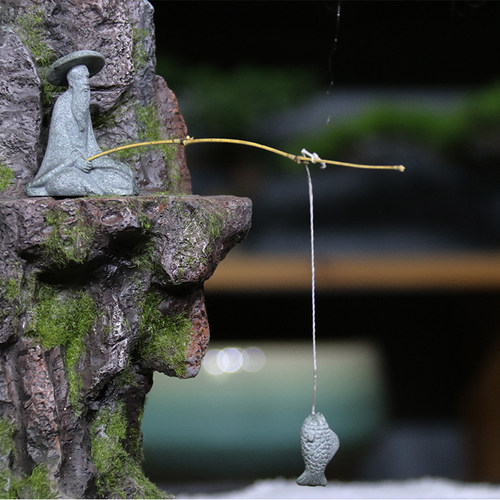 青砂石钓鱼翁摆件鱼缸装饰造景渔翁微景观假山盆景姜太公园艺摆件 - 图2