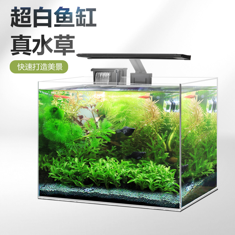 直角鱼缸客厅小型桌面超白真水草玻璃生态鱼缸造景套餐高清金鱼缸-图1