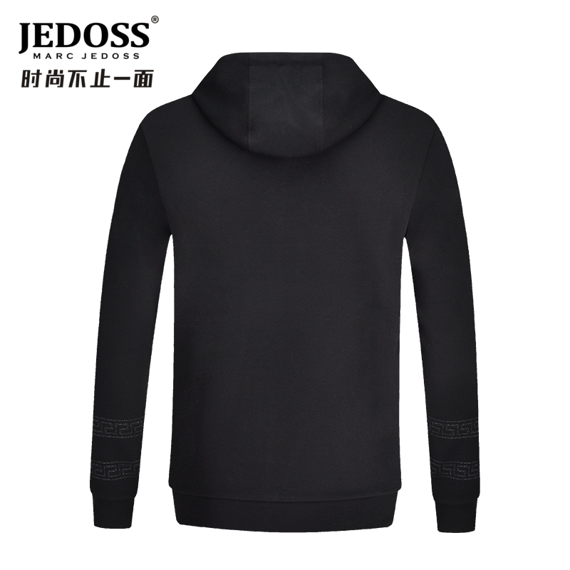 JEDOSS/爵迪斯男装秋冬专柜款黑色连帽套头卫衣斜纹面料烫钻0374-图0