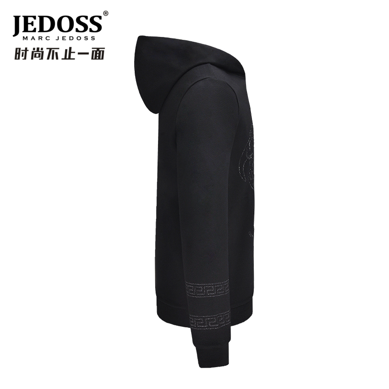 JEDOSS/爵迪斯男装秋冬专柜款黑色连帽套头卫衣斜纹面料烫钻0374-图1