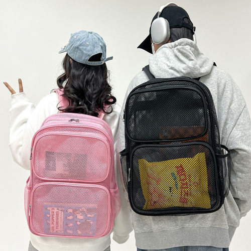 透明网眼双肩包女2026新款大容量高中学生书包男透气网格户外背包 - 图2