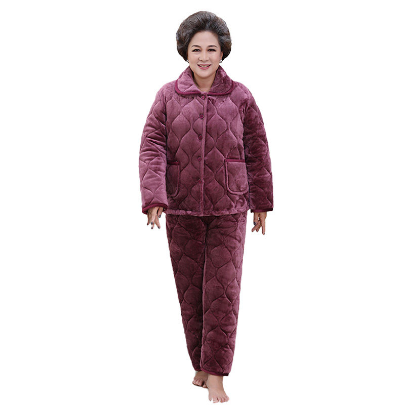 加厚三层夹棉睡衣女冬季中老年胖妈妈大码200斤珊瑚绒保暖家居服,淘宝优惠券,粉丝福利购,淘宝优惠卷