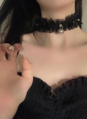 蕾丝蝴蝶结铃铛项链女choker脖子项圈配饰颈带挂脖颈链潮猫耳朵