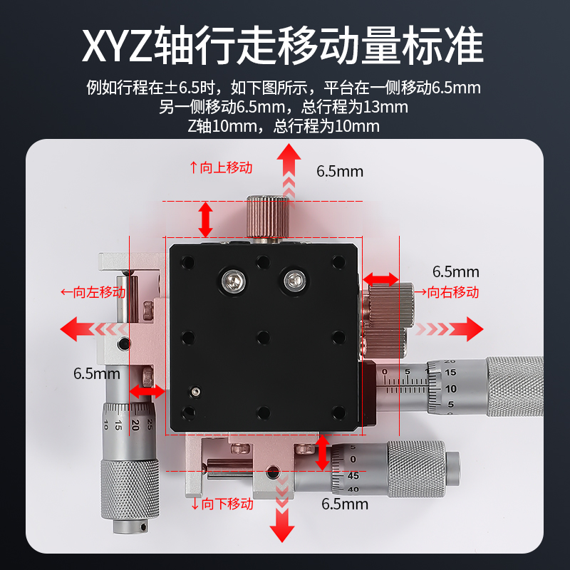 XYZ轴位移台三轴手动调节水平升降工作台光学移动滑台40/60/125 - 图1