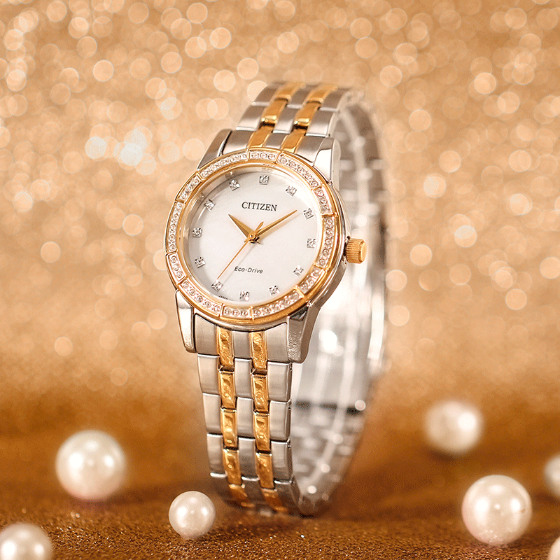 Citizen西铁城光动能新款满天星水晶贝母盘时尚手表女士EM0770