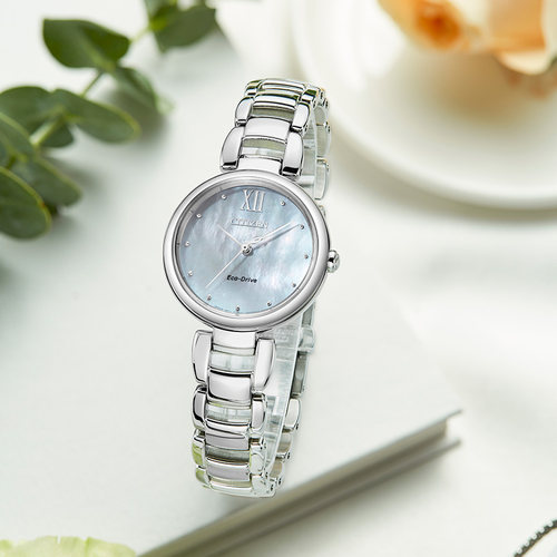 citizen西铁城光动能气质休闲钢带时尚贝母气质女表EM0530-81D - 图3