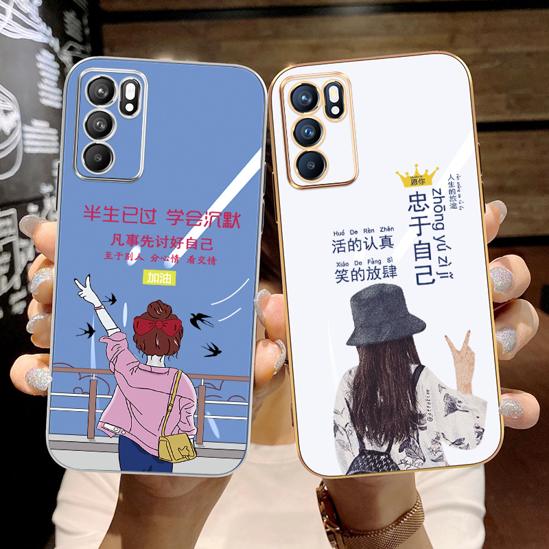 适用于opporeno6pro手机壳oop r6pro 5g直边reno6pro潮Ren06pr0精孔remo6pro防摔女硅胶全包边薄电镀忠于自己 - 图0