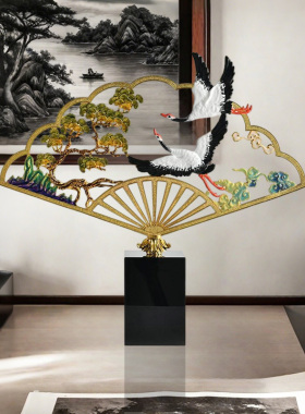 新中式扇形荷花摆件中国风