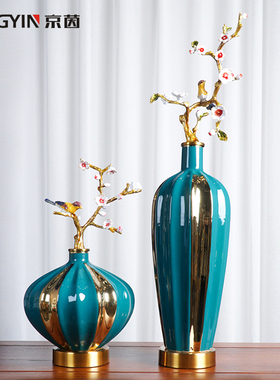 京茵中式客厅珐琅彩喜上眉梢摆件