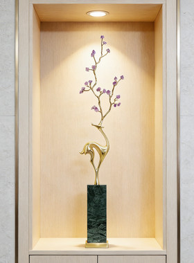 黄铜福鹿开放格玄关柜细长摆件