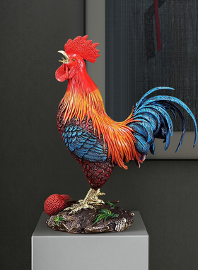 京茵彩铜公鸡摆件新中式别墅家居客厅办公室生肖金鸡报喜开业礼品