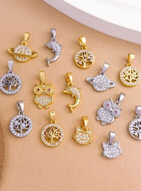 吊坠时尚大树海豚微镶锆石项链吊