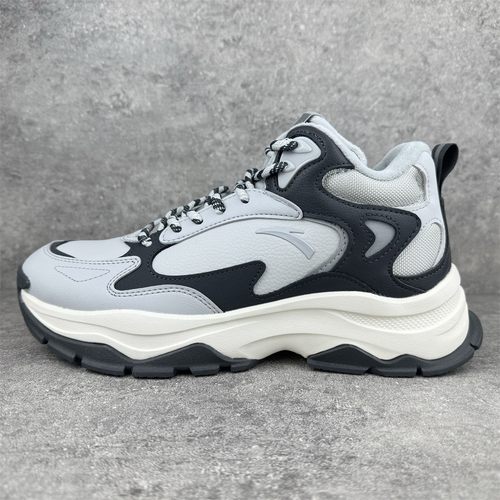 安踏男鞋大棉鞋冬季新款男鞋高帮加绒休闲黑色皮面2运动112448957 - 图1