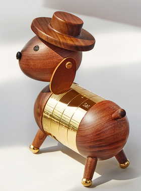 黑胡桃生肖狗日历办公木质摆件