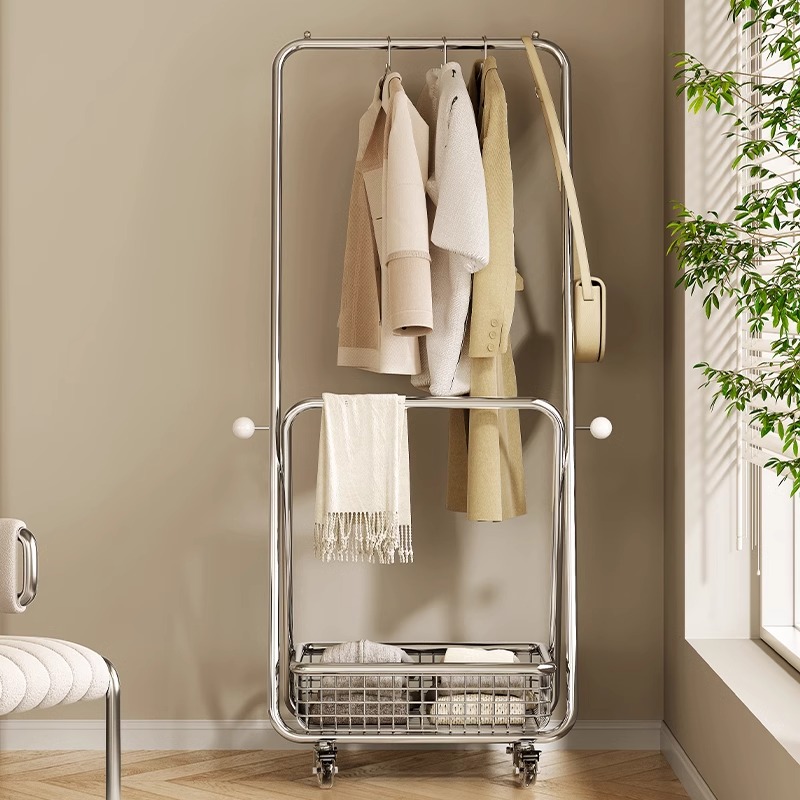 衣架落地卧室单杆晾衣架移动衣帽架室内家用加粗衣服杆房间挂衣架 - 图1