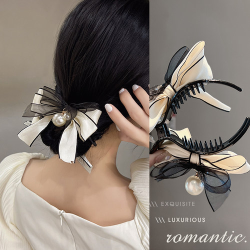 蝴蝶结丸子头抓夹秋冬气质头饰后脑勺盘发神器发卡高级感马尾发夹 - 图0