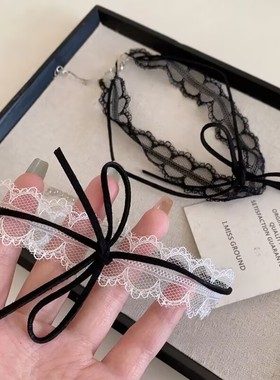 黑色纯欲风项圈蝴蝶结蕾丝女颈带颈链少女气质超仙锁骨链项链脖饰