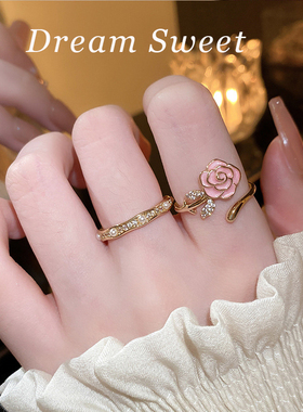 法式复古花朵锆石戒指女镀真金