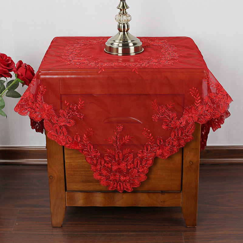 床头柜盖布新款红色喜庆巾冰箱空调防尘罩欧式桌布艺婚庆刺绣喜庆