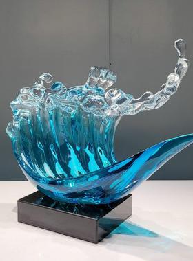 现货碧蓝色浪花工艺品透明树脂摆件酒店玄关家居饰品艺术摆设