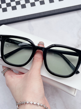 黑框复古绿色方形墨镜女ins风网红款大脸显瘦防紫外线太阳眼镜男