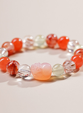 【鸿运瑞兽】天然玛瑙貔貅手串男女轻奢风黑金超七葡萄石多宝手链