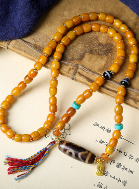 原创藏式骨头桶珠多圈手链 文玩两眼天珠民族风手串项链
