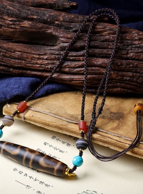 手工编织黑金宝瓶天珠藏饰项链 文玩民族风原创毛衣链