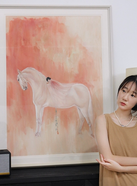 颐画原创油画《守护》色彩暖融简约客厅儿童房餐厅玄关装饰画
