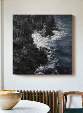 E painting手绘油画 《听海》侘寂风样板间客厅设计师风景肌理画