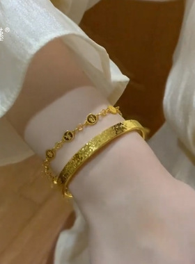 孟加拉赤金首饰品手镯女士合金爆闪碎碎冰手镯金手环碎金子送女友