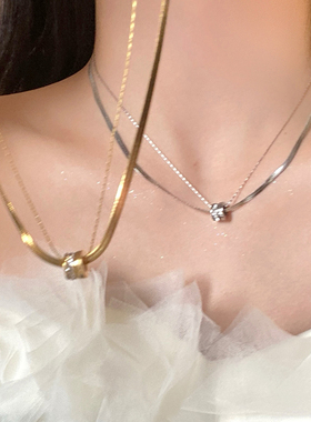 两个转运环双层蛇骨项链女款钛钢