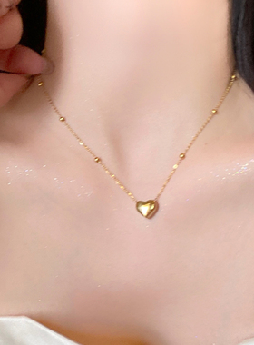 间珠链爱心钛钢项链女精致百搭