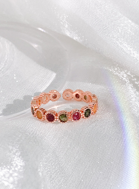 彩碧玺戒指女高级感轻奢开口戒指