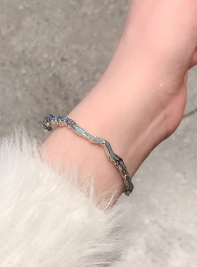 液态蓝海浪手镯女高级感开口镯子