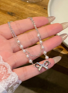 蝴蝶结珍珠双层手链女甜美温柔