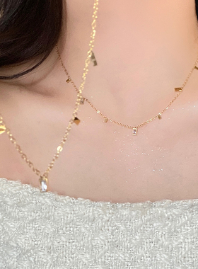 方形锆石流苏锁骨链女摇曳流苏