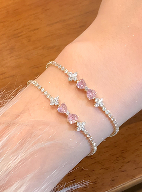 粉钻蝴蝶结花花锆石手链女甜美感