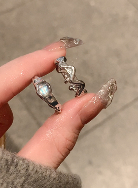 不规则开口戒指女月光石素圈戒指