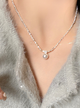 白珍珠单钻碎银子项链女优雅气质