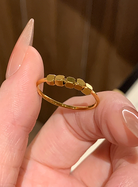 碎金子戒指女金色钛钢戒指